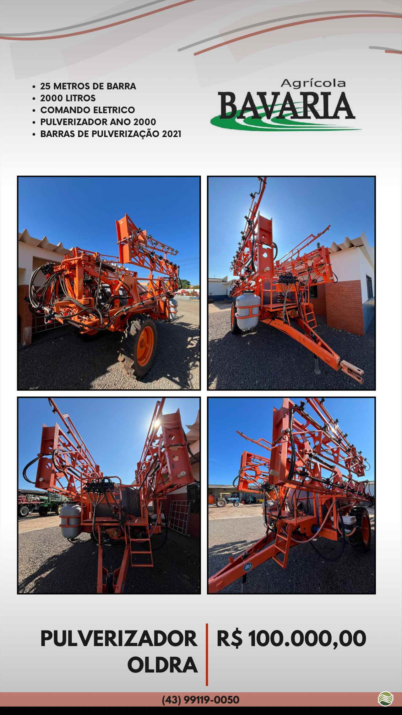 PULVERIZADOR OLDRA NR1000 Arrasto Agricola Bavaria ROLANDIA PARANÁ PR